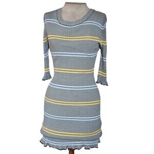 Grey Striped Ribbed Dress Size Medium